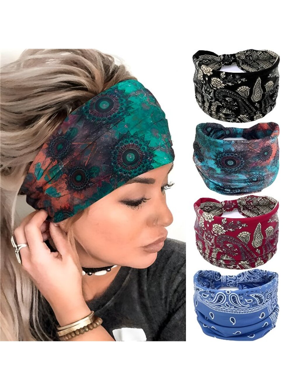 Boho Headbands Women Wide Head Bands Knotted Headband Nonslip Elastic Hairbands